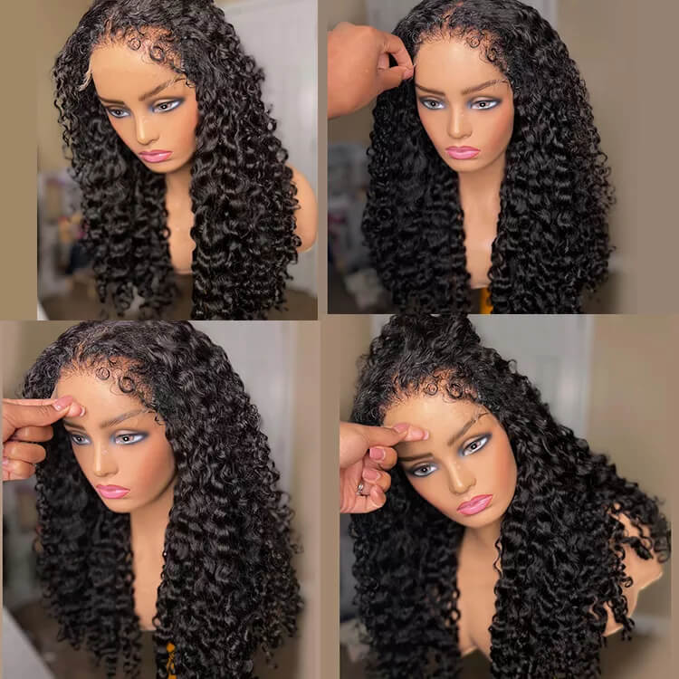 Type 4C Kinky Edge Deep Wave HD Lace Wig Pre Plucked Glueless Human Hair Wigs With Curly Edges