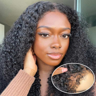 Type 4C Kinky Edge Curly Pre Plucked HD Lace Front Human Hair Wig with Curly Edges
