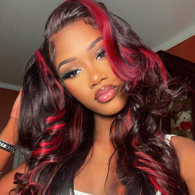 Dark Red Highlights Body Wave Wig 4x4/13x4 Human Hair Lace Front Wigs HD Lace Wigs