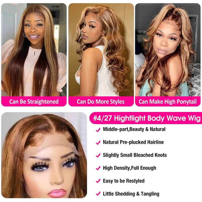 Hedy Hair Ombre Highlight 13x4 Lace Front Wigs Human Hair Body Wave Wigs Real Virgin Human Hair