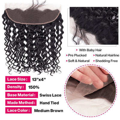 Brazilian Water Wave Virgin Hair Weave 3 Bundles With 13*4 Lace Frontal