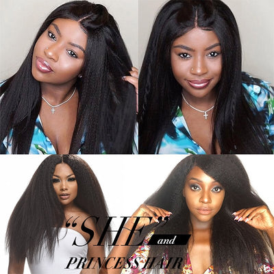 Kinky Straight Human Hair 3 Bundles With 4x4 Lace Closure