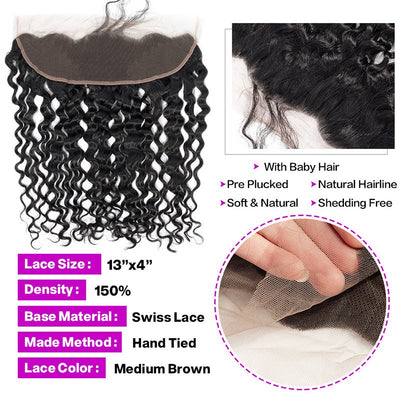 Brazilian Water Wave Virgin Hair Weave 3 Bundles With 13*4 Lace Frontal