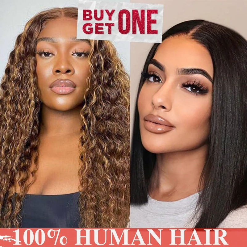 Buy One Get One Free Deep Wave 4/27 Highlight Wig + 12A Grade Straight Bob wig