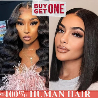 Buy One Get One Free  24inch Loose Wave Wig + 12A Grade Straight Bob wig