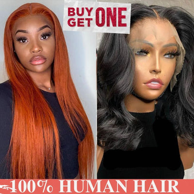 Buy One Get One Free  Ginger Color Lace Closure Wig + Body Wave Bob wig