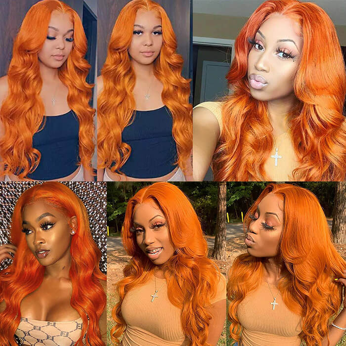 Ginger Color Body Wave Wig 13×4 Lace Front Wigs Glueless Human Hair Wig