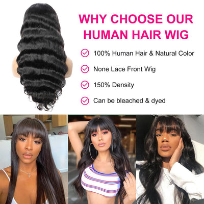 Body Wave Human Hair Wigs With Bangs Full Machine Made Wig With Bangs