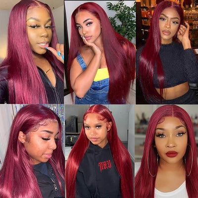 99J 4x4 Lace Closure Burgundy Human Hair Wigs