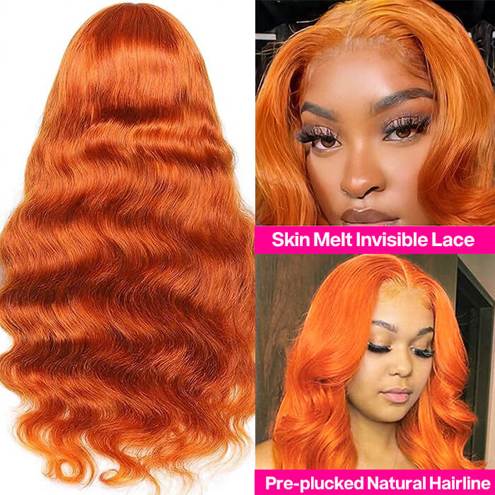 Ginger Color Body Wave Wig 13×4 Lace Front Wigs Glueless Human Hair Wig