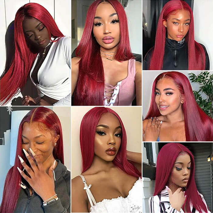 99j Burgundy Wig 13x4 HD Lace Front Wigs Straight Human Hair Wigs