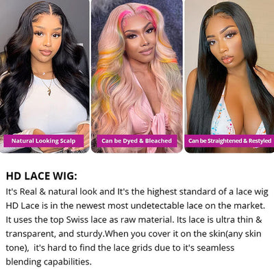 Body Wave Wigs 5x5 HD Lace Closure Wigs Pre Plucked Top Grade Human Hair Wigs