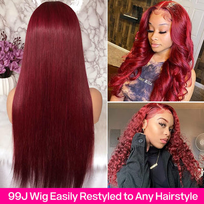 99J 4x4 Lace Closure Burgundy Human Hair Wigs