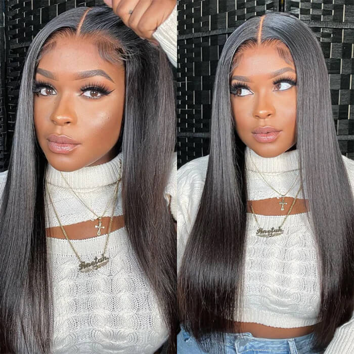 Glueless Pre Cut Lace  Silky Straight Hair Wear And Go Human Hair Wigs Pre Plucked With Natural Hairline