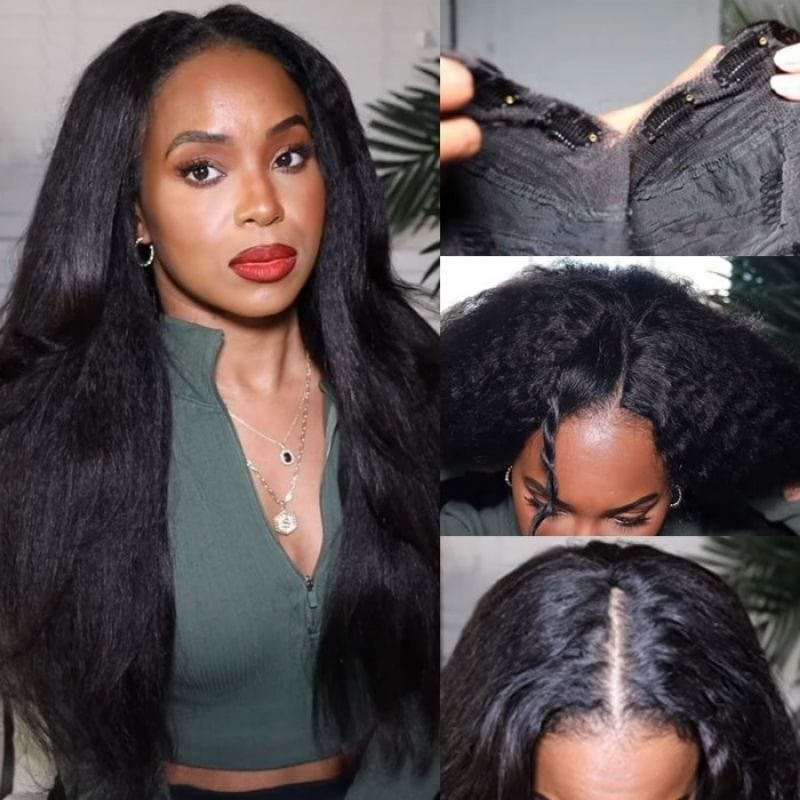 Kinky Straight Human Hair Wig Upgrade V part Wig Without Leave out