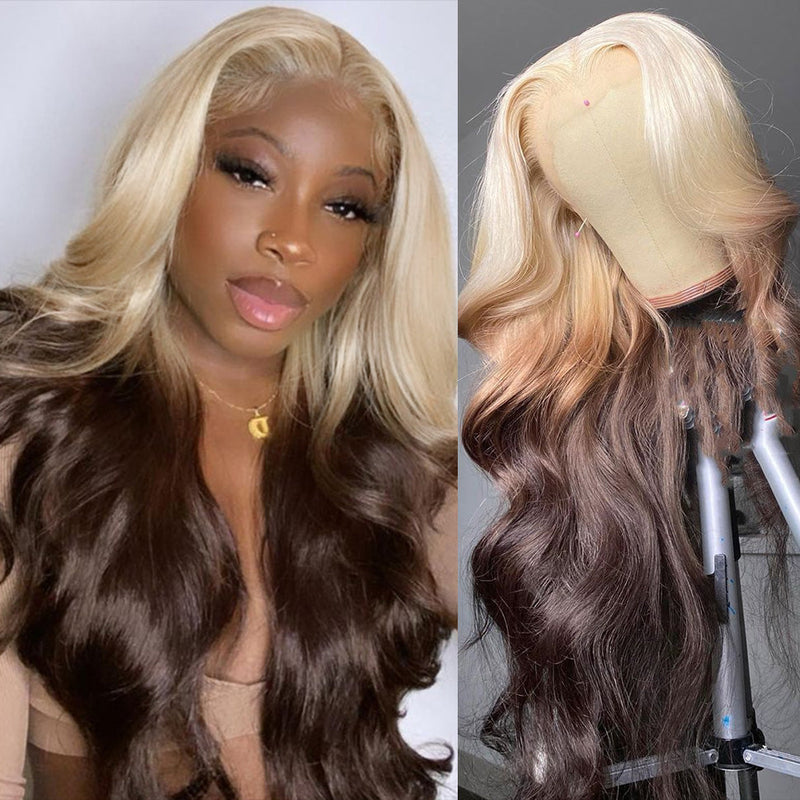 Ombre Lace Front Wigs Body Wave 613 Blonde Brown Human Hair Wigs