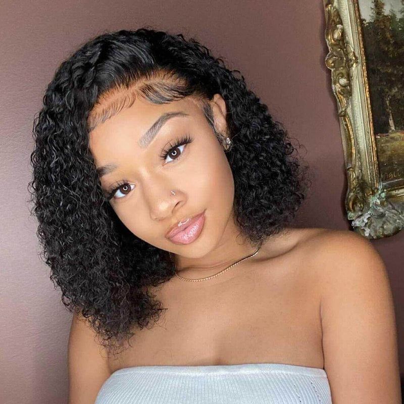 13x4 Curly Lace Frontal  Wig Short Cut Bob Wig Upgraded Transparent Lace Wig