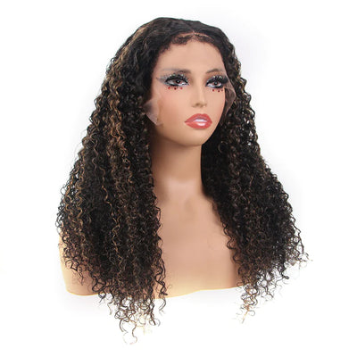 4C Edges Hairline Wig Honey Blonde Highlight Wig 13x4 5x5 HD Lace Front Jerry Curly Human Hair Wigs