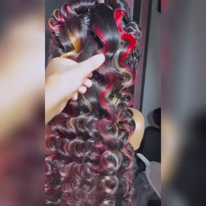 Multi Color Ombre Highlights 13x4 Lace Front Wig Red And Blonde Body Wave Wigs