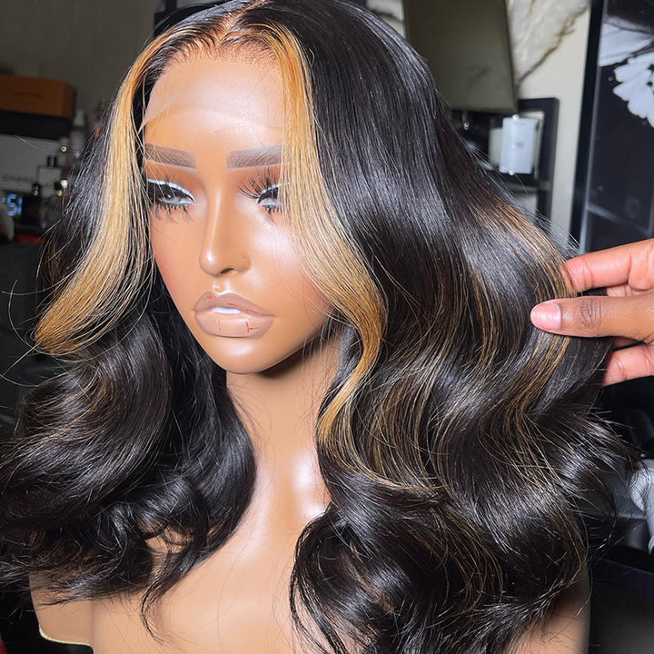 Flash Sale Skunk Stripe Body Wave Human Hair Wigs 4x4 HD Lace Wig No Profit