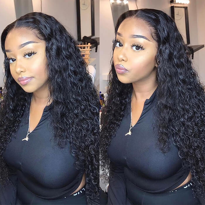 13x6 Lace Front Wigs Water Wave Human Hair Wig Medium Brown Lace Wig
