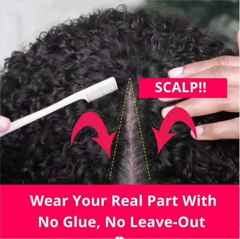 Curly Human Hair Wig Upgrade V part Wig Without Leave out
