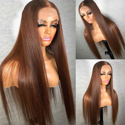 Hedy #4 Chestnut Color 13x4 HD Lace Front Wigs Pre Plucked  Straight Human Hair Wigs