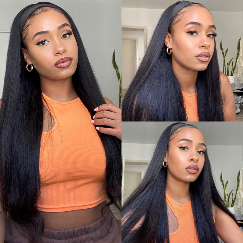 Straight Headband Wigs Human Hair Glueless Wigs Beginner Friendly