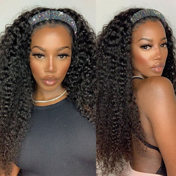High Quality Headband Wigs Kinky Curly Human Hair Wigs Virgin Hair
