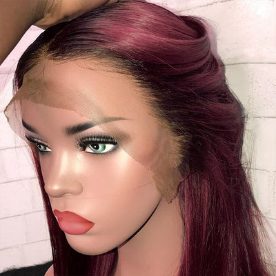 T1b/99J Red Color Human Hair 13x4 Lace Front Wigs 99J Short Cut Bob Wigs