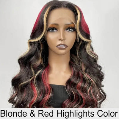 Multi Color Ombre Highlights 13x4 Lace Front Wig Red And Blonde Body Wave Wigs