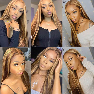 Highlight 4/27 Straight 5x5 Lace Front Human Hair Wigs Glueless Lace Wigs