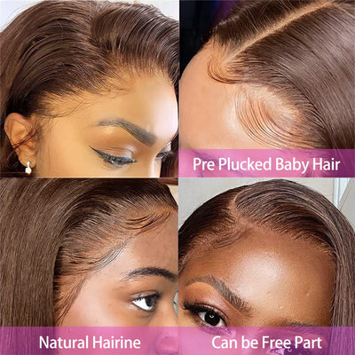 Hedy #4 Chestnut Color 13x4 HD Lace Front Wigs Pre Plucked  Straight Human Hair Wigs