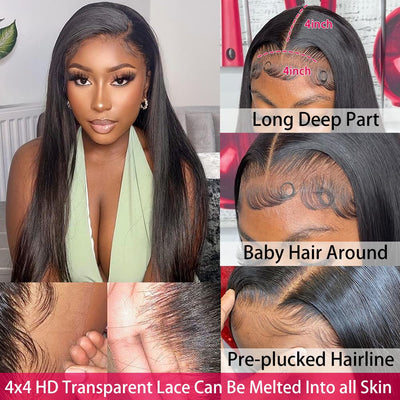 Real HD Lace Wigs Glueless Straight Human Hair 13x4 Lace Front Wigs Pre Plucked