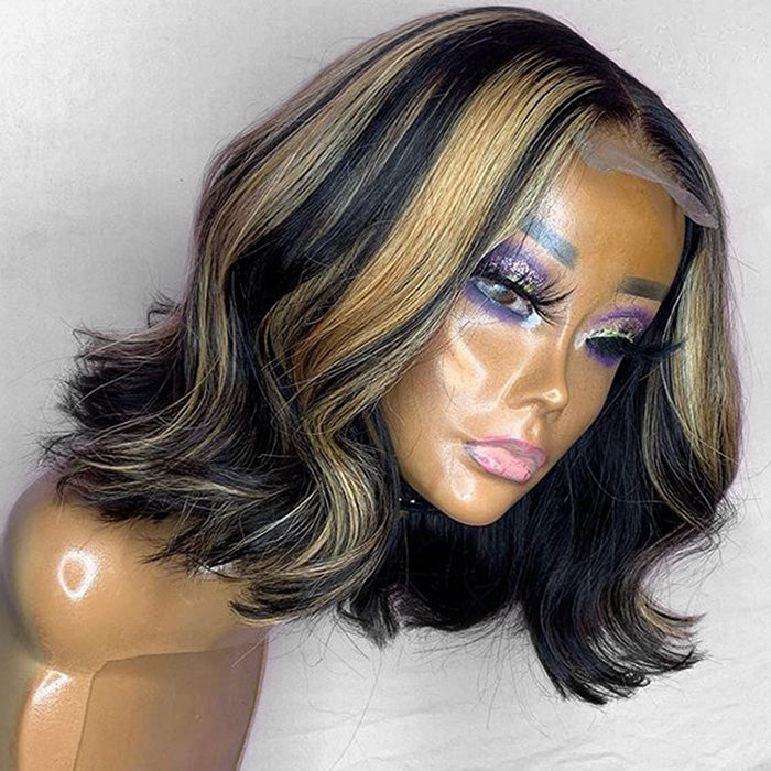 Blonde Highlight Body Wave Bob Wig Mix Color 1B/27