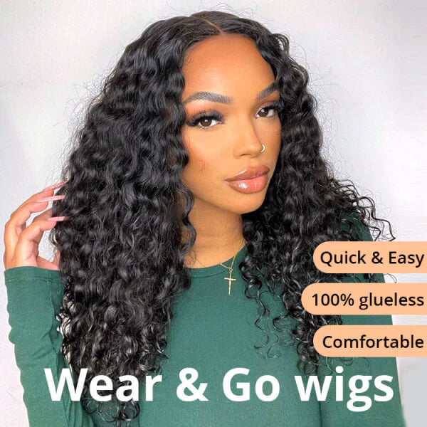 Deep Wave Pre Cut HD Lace Closure Wig Human Hair Wear & Go Glueless Wigs with Breathable Cap