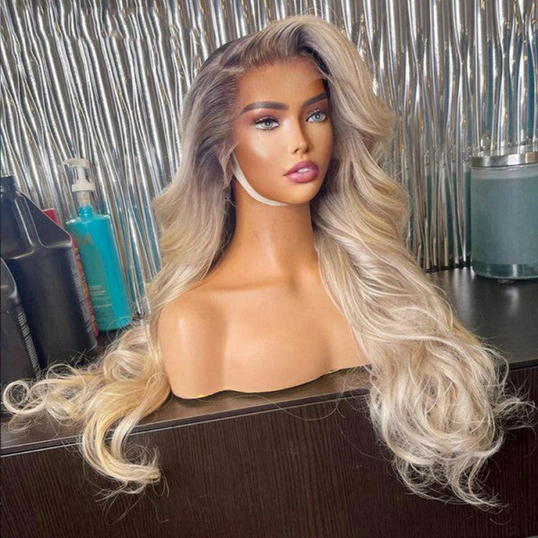 New In Ash Blonde Ombre Wigs 13x4  HD Lace Front Human Hair Wigs 180% Density