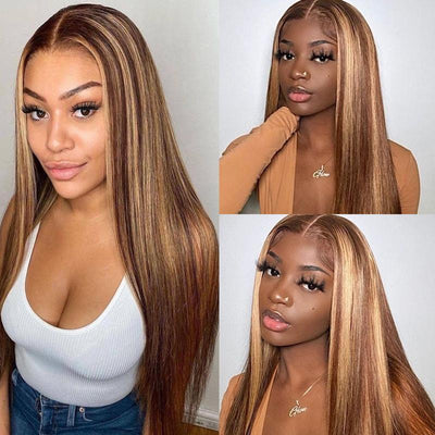 Highlight 4/27 Straight 5x5 Lace Front Human Hair Wigs Glueless Lace Wigs