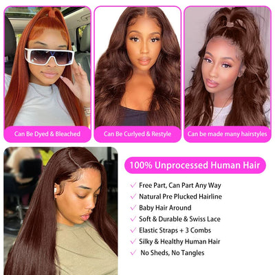 Hedy #4 Chestnut Color 13x4 HD Lace Front Wigs Pre Plucked  Straight Human Hair Wigs