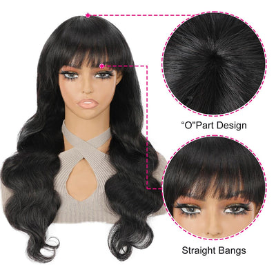 Body Wave Human Hair Wigs With Bangs Full Machine Made Wig With Bangs
