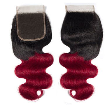 Hedy Hair T1B/99j Ombre Body Wave Human Hair 3 Bundles With 4x4 Lace Closure