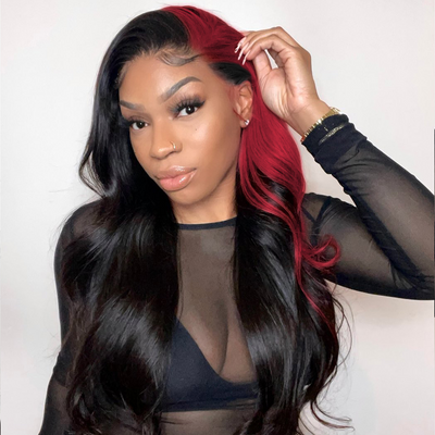 Fashion Skunk Stripe Wigs Pink/613 Blonde/Green Highlights Human Hair Lace Front Wigs