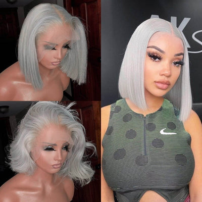 Hedy Hair Icy Grey Bob Wigs 13x4 HD Lace Front Wig Short Cut Straight Human Hair Wig
