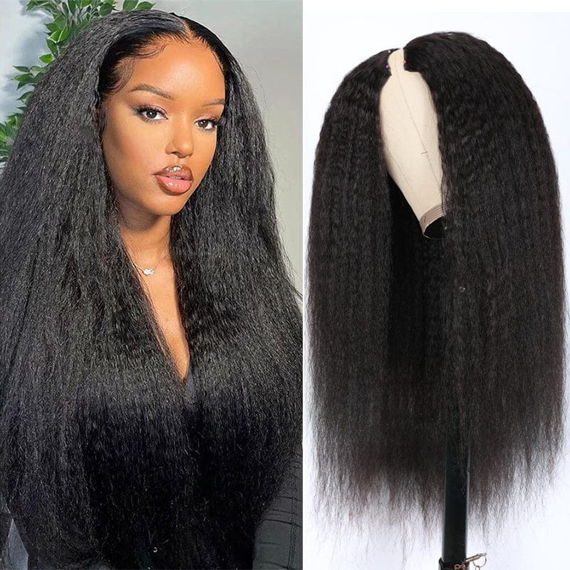 Kinky Straight Human Hair Wig Upgrade V part Wig Without Leave out