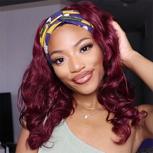 99J Burgundy Color Headband Wigs | Throw On & Go