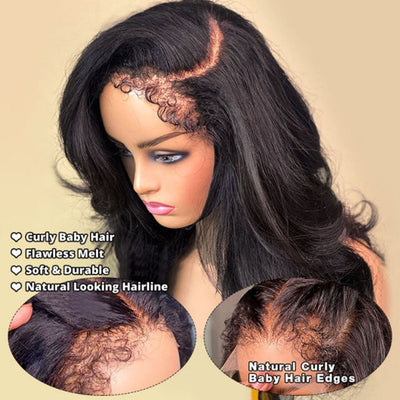Natural 4C Edges Curly Baby Hair 13X4 HD Lace Front Human Hair Wigs Body Wave Wigs