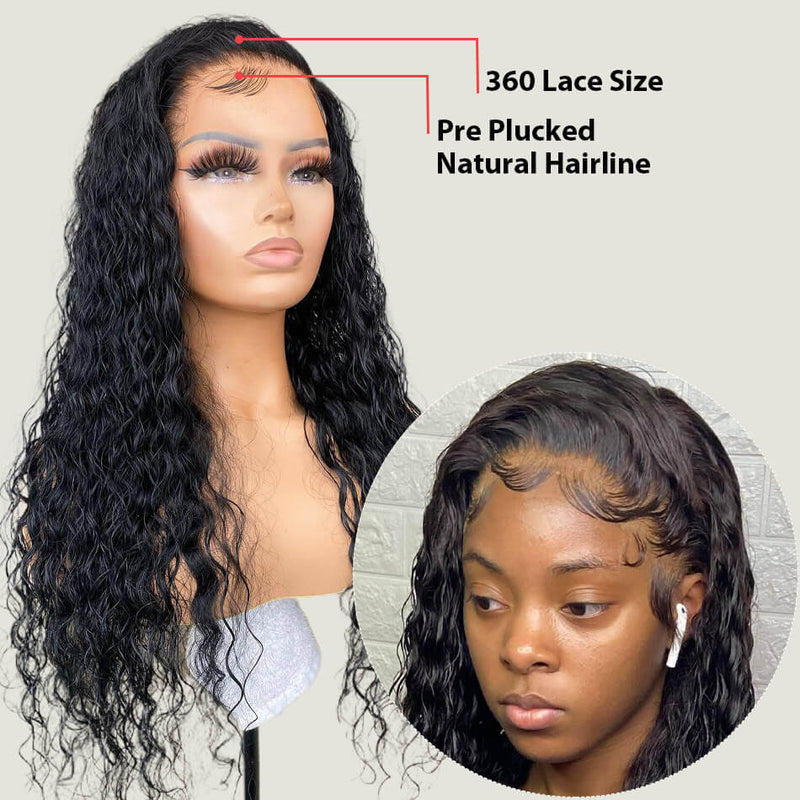 Breathable 360 Lace Wig Pre Plucked Water Wave Human Hair Wig With Natural Hairline