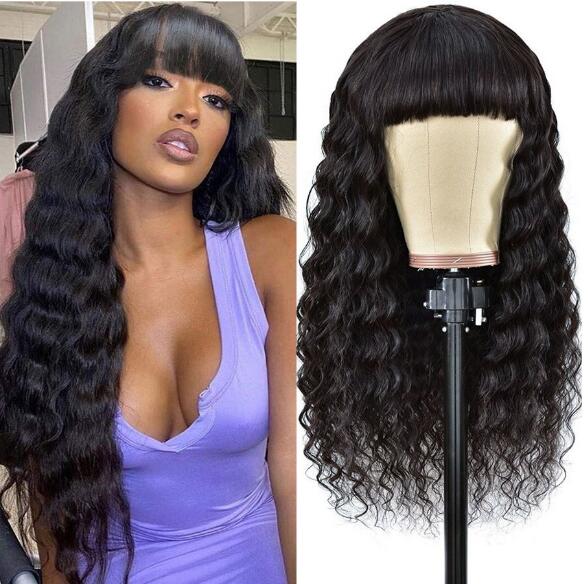 Human Hair Wigs With Bangs Full Machine Made Wig Loose Deep Wave Human Hair Wigs