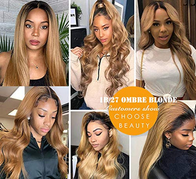 Ombre 1B/27 Honey Blonde Color Straight HD Lace Front Wigs