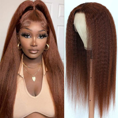 Flash Sale-20Inch Kinky Straight #33 Reddish Brown Color 13x4 Lace Front Wig Glueless Lace wig